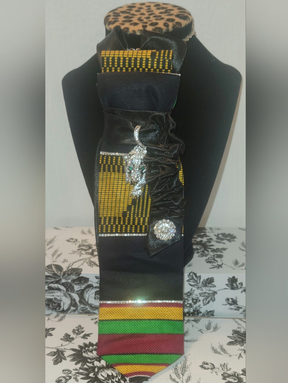 Black and Yellow Rhinestone Embellished Women’s Necktie Necklace